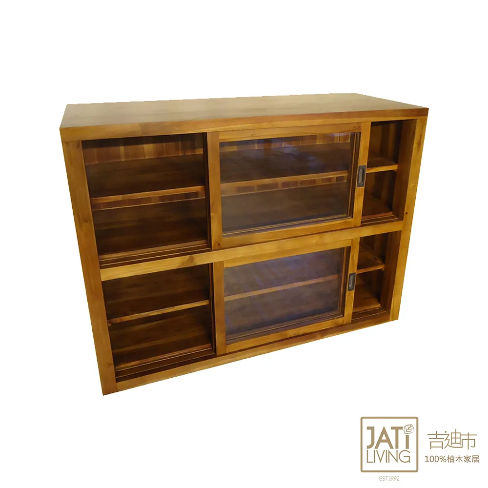 【吉迪市柚木家具】柚木玻璃雙門抽屜櫃/收納櫃 歷史價格詳細信息