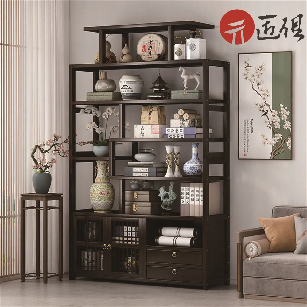 新中式博古架擺件茶桌茶具展示櫃多寶閣隔斷收納置物架移動茶葉架 歷史價格詳細信息