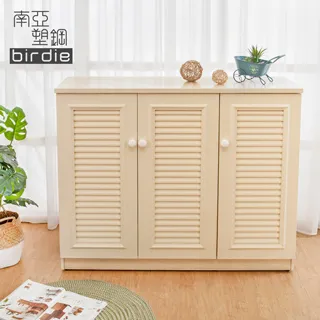 Birdie南亞塑鋼-4尺三門塑鋼百葉鞋櫃(胡桃色+白色) 歷史價格詳細信息