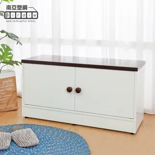 Birdie南亞塑鋼-2.8尺二門防水塑鋼坐式鞋櫃/座鞋櫃/收納穿鞋椅(木紋色+白色) 歷史價格詳細信息
