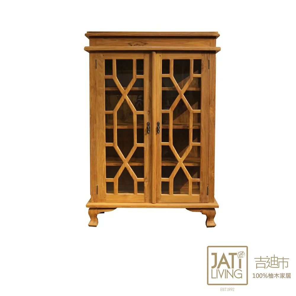 【吉迪市柚木家具】柚木玻璃雙門抽屜櫃/收納櫃 歷史價格詳細信息
