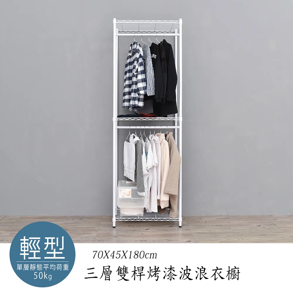 dayneeds 三層雙桿波浪衣櫥60x45x210公分(烤漆白) 歷史價格詳細信息