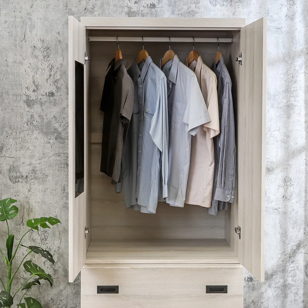 Boden-帕尼克2.7尺衣櫃二門三抽收納衣櫃(內附穿衣鏡) 歷史價格詳細信息