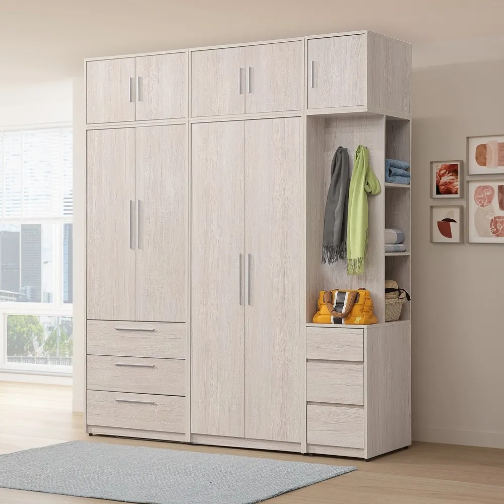 【直人木業】LEO北歐風200公分衣櫃(三抽/雙門/開放)(加被櫃) 歷史價格詳細信息