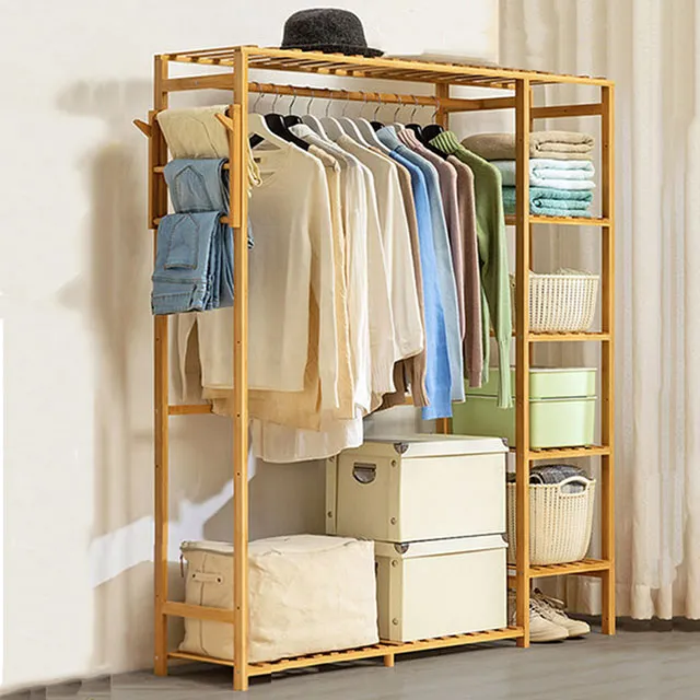 【HappyLife】楠竹櫃式落地衣帽架/開放式衣櫃 茶色 (YV9720) 歷史價格詳細信息