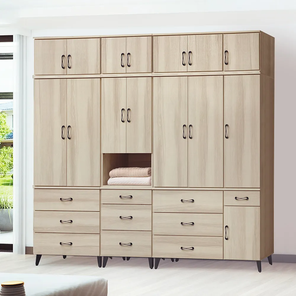 Bernice-杰恩8.3尺多功能衣櫃+化妝鏡台組合(五格開放式+二門+衣櫃式鏡台+二門單抽) 歷史價格詳細信息