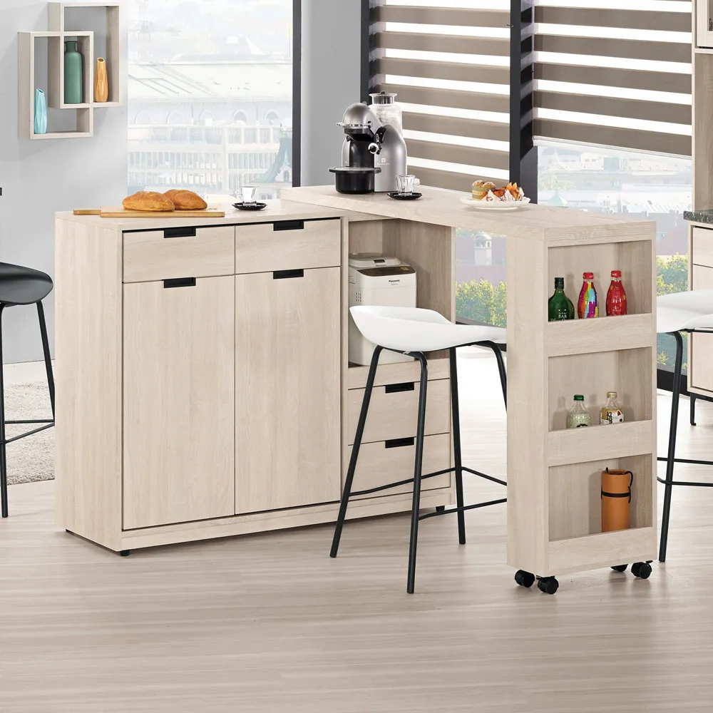 Boden-奈迪4.6尺中島型吧台桌+餐櫃/多功能L型收納餐桌電器櫃組合 歷史價格詳細信息