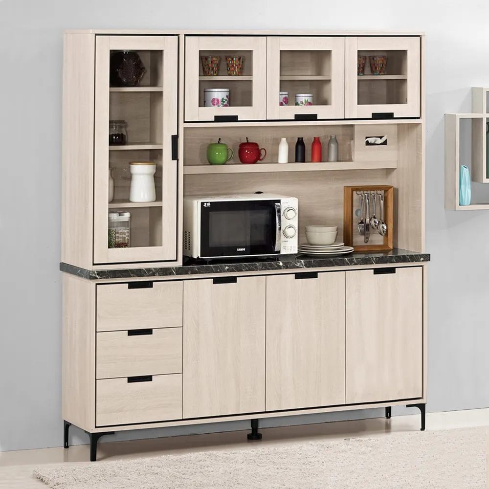 Boden-奈迪5.2尺黑色石面收納高餐櫃/碗盤櫃/電器櫃(上+下座) 歷史價格詳細信息