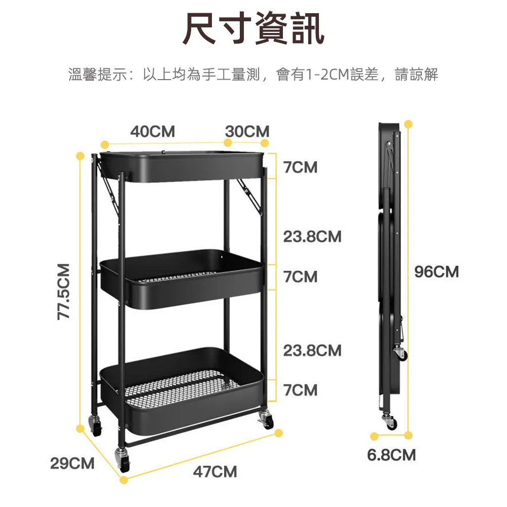 折疊置物架 移動推車【3層】 歷史價格詳細信息