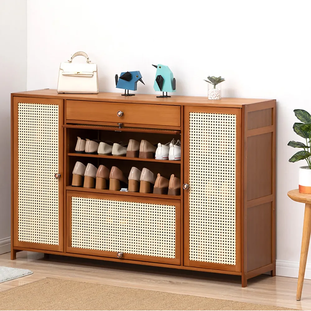 【HappyLife】仿編藤大容量有門鞋櫃/低款四門/135CM (Y10585) 歷史價格詳細信息