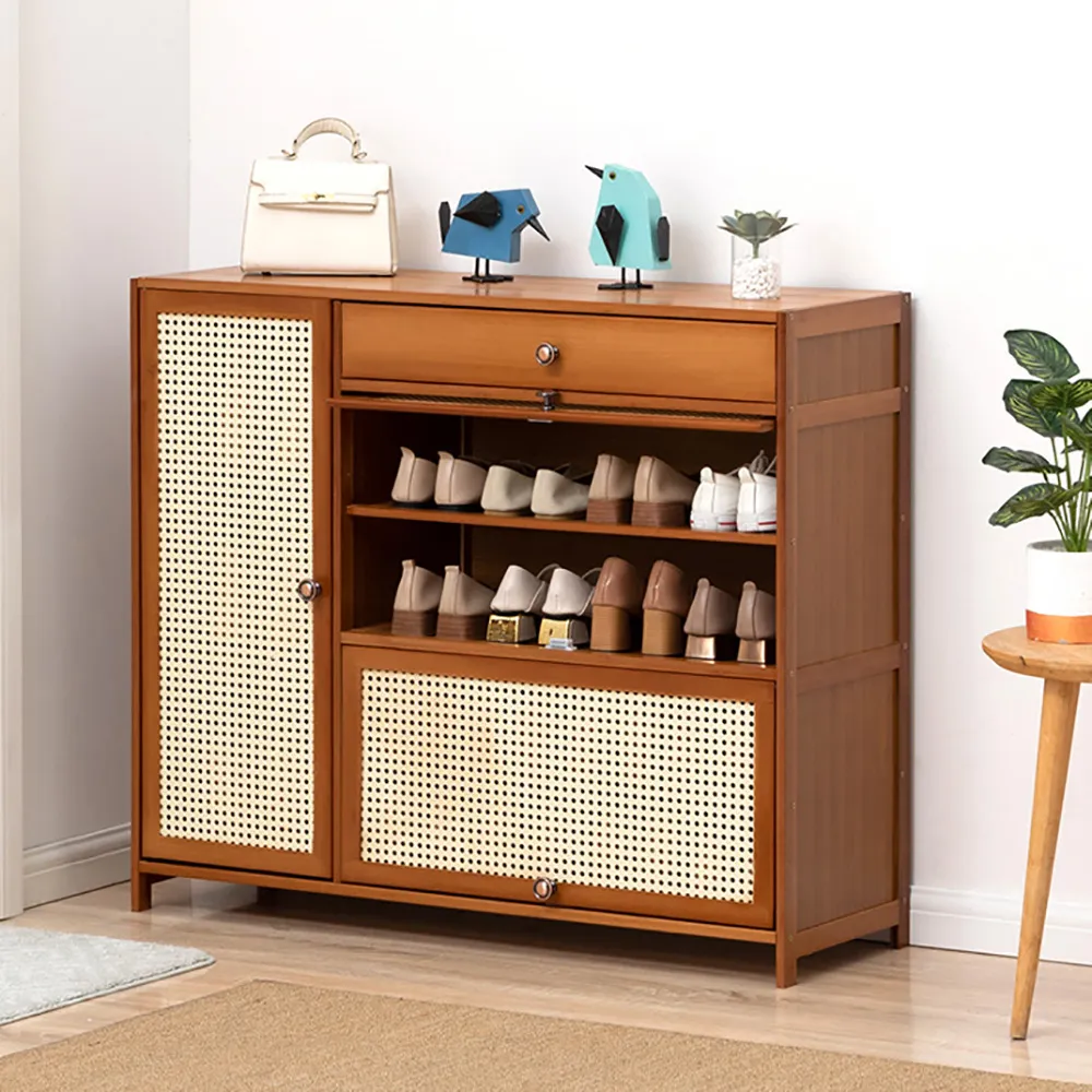 【HappyLife】仿編藤大容量有門鞋櫃/低款四門/135CM (Y10585) 歷史價格詳細信息