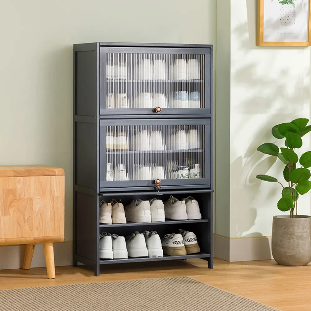 【HappyLife】沉穩深灰楠竹製翻門鞋櫃/5層80cm (Y10629) 歷史價格詳細信息