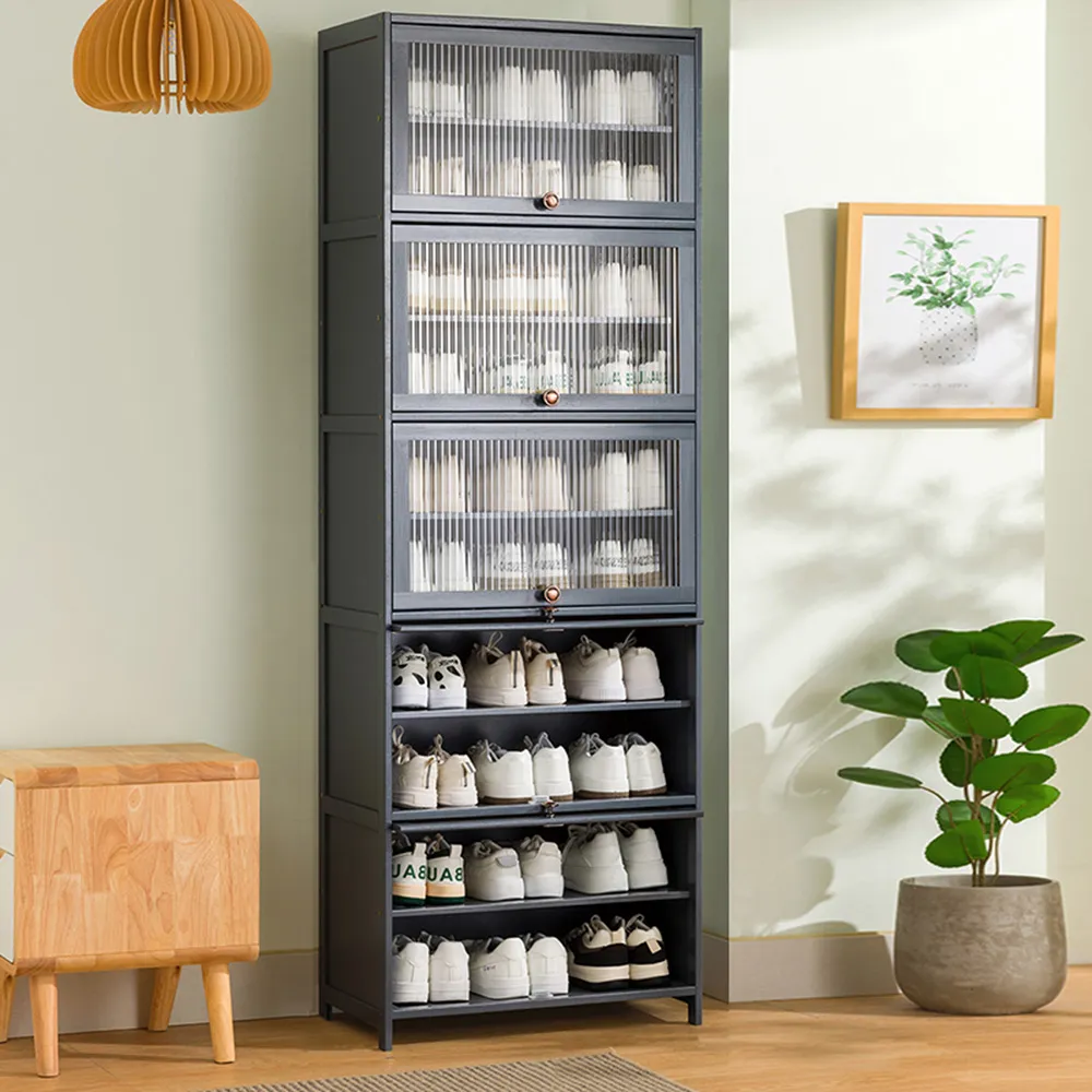 【HappyLife】沉穩深灰楠竹製翻門鞋櫃/5層80cm (Y10629) 歷史價格詳細信息