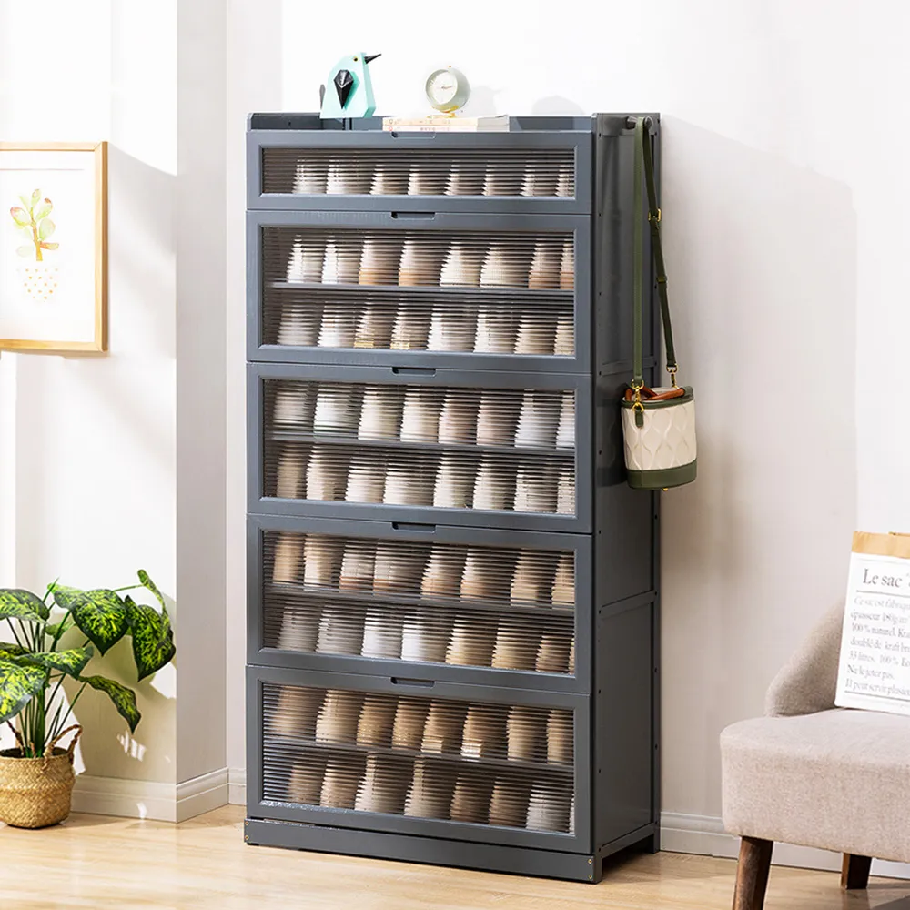 【HappyLife】沉穩深灰楠竹製多層翻門鞋櫃/9層80cm (Y10692) 歷史價格詳細信息