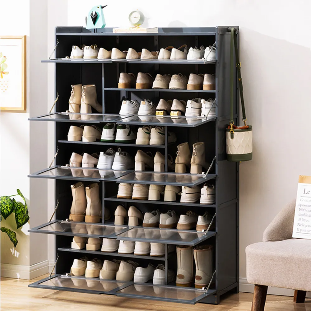 【HappyLife】沉穩深灰楠竹製多層翻門鞋櫃/9層80cm (Y10692) 歷史價格詳細信息