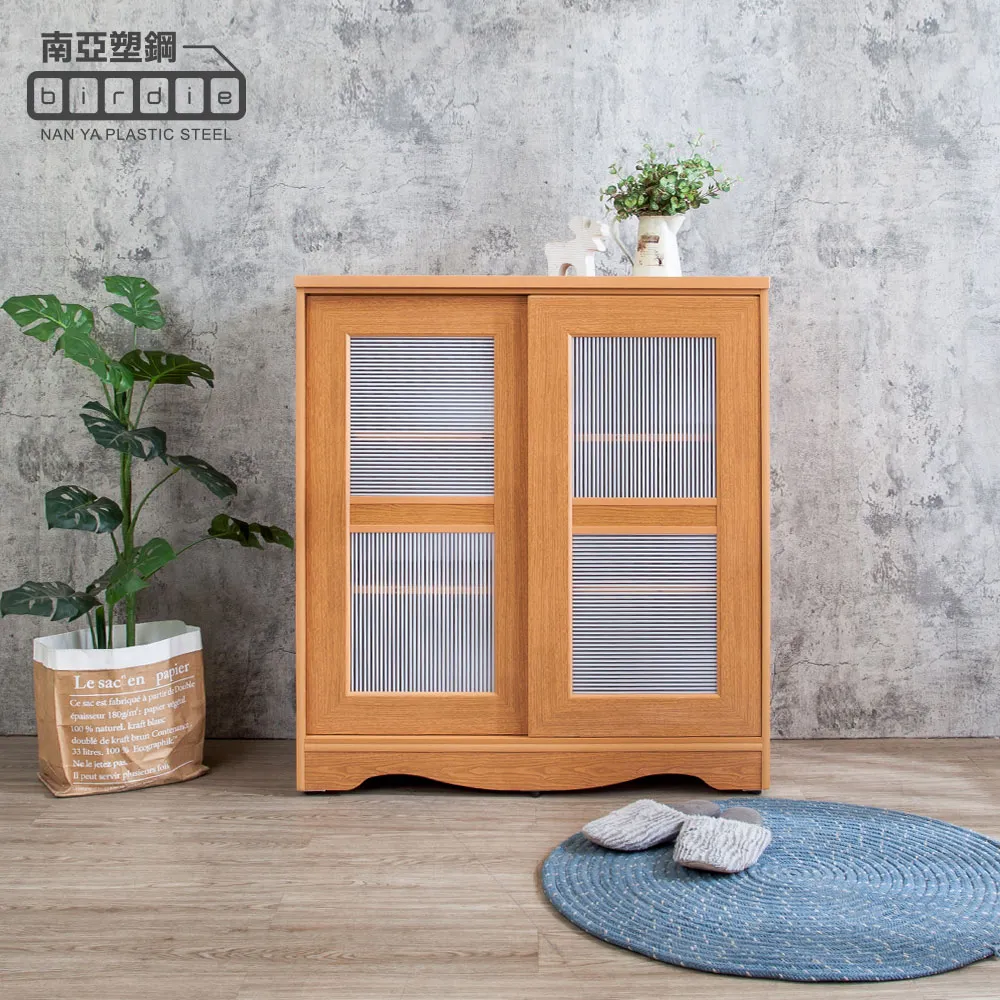 Birdie南亞塑鋼-鄉村歐風2.7尺四開門二抽中開放格子窗線板造型書櫃/展示櫃/收納置物櫃(胡桃色+白色) 歷史價格詳細信息