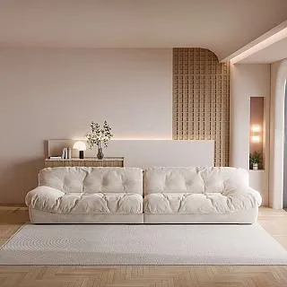 雲朵沙發定型棉奶油風創意設計師意式極簡羊羔絨客廳布藝沙發 歷史價格詳細信息