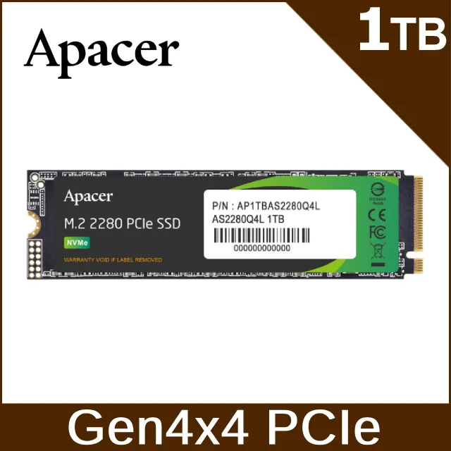 Apacer 宇瞻 AS2280Q4U 1TB M.2 PCIe 4.0 SSD (附散熱片) 歷史價格詳細信息