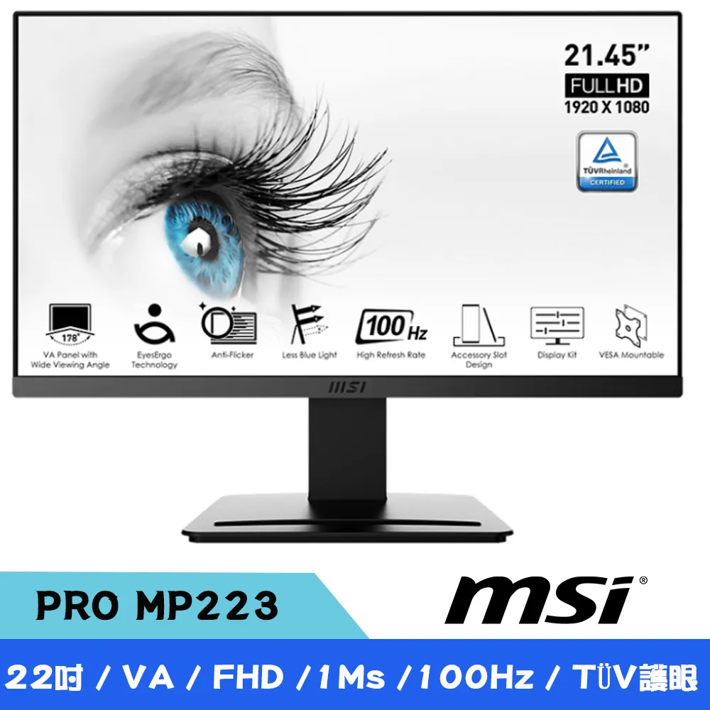 MSI 微星 PRO MP223 電腦螢幕 22吋 VA 100Hz  LCD 電競螢幕 歷史價格詳細信息
