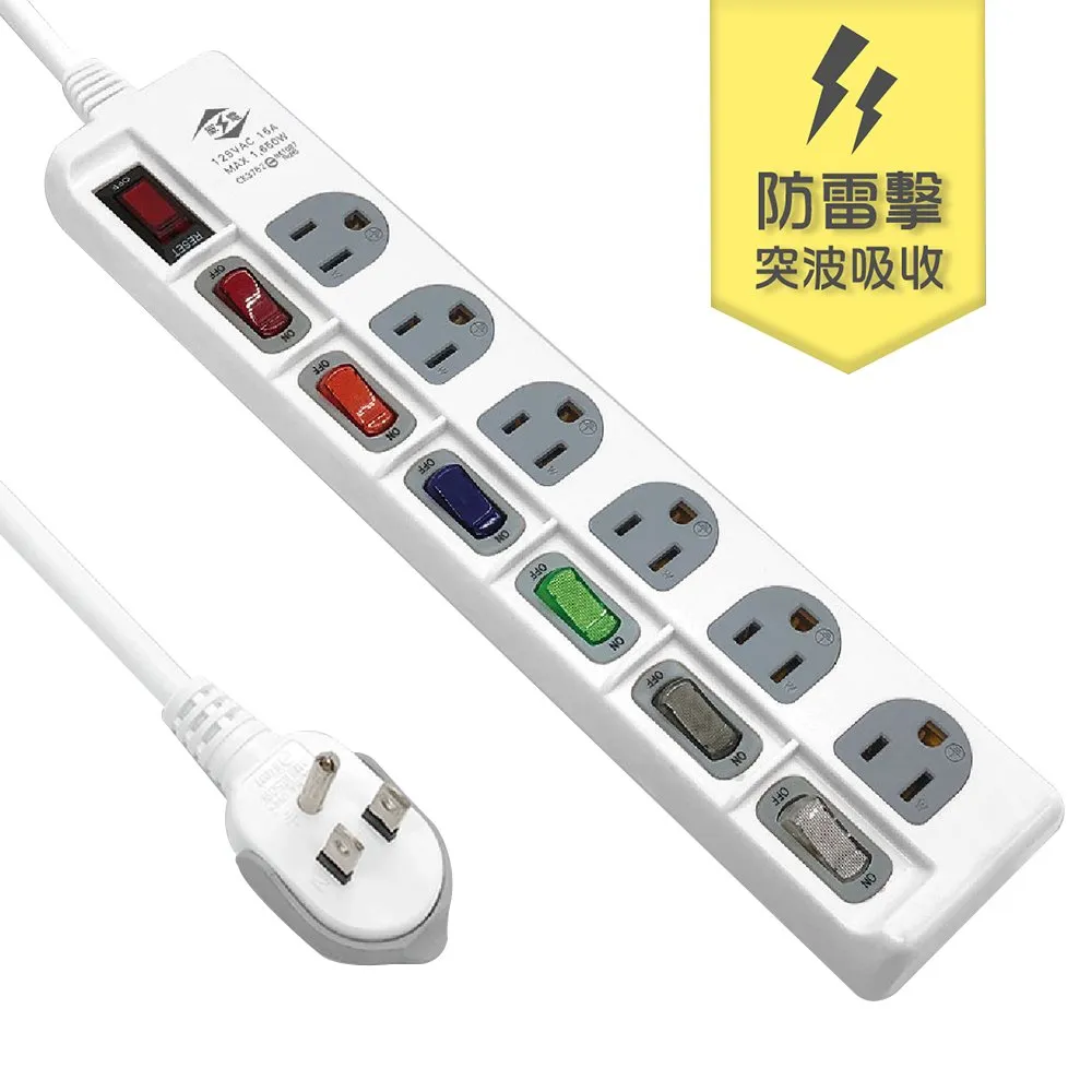 【威電】CK-3762-9 3孔7開6座 防雷擊 突波 電腦 延長線 9尺/2.7M 價格比較,價格查詢,歷史價格詳細信息