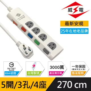 威電 新安規 15A 5開3孔4座 電源延長線-180公分 歷史價格詳細信息
