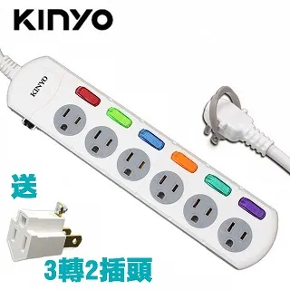 KINYO 6獨立開關 6插座 3孔 安全電源延長線 6尺 1.8M 附贈三轉二插座 歷史價格詳細信息