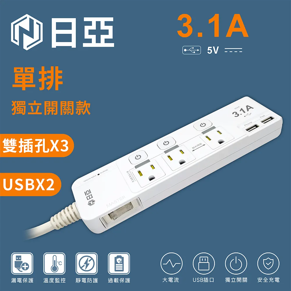 【日亞】C-81PLC防雷3孔4開3插PD20W Type-C+QC3.0快充USB加大間距 延長線6尺(1.8M)(iphone適用) 歷史價格詳細信息