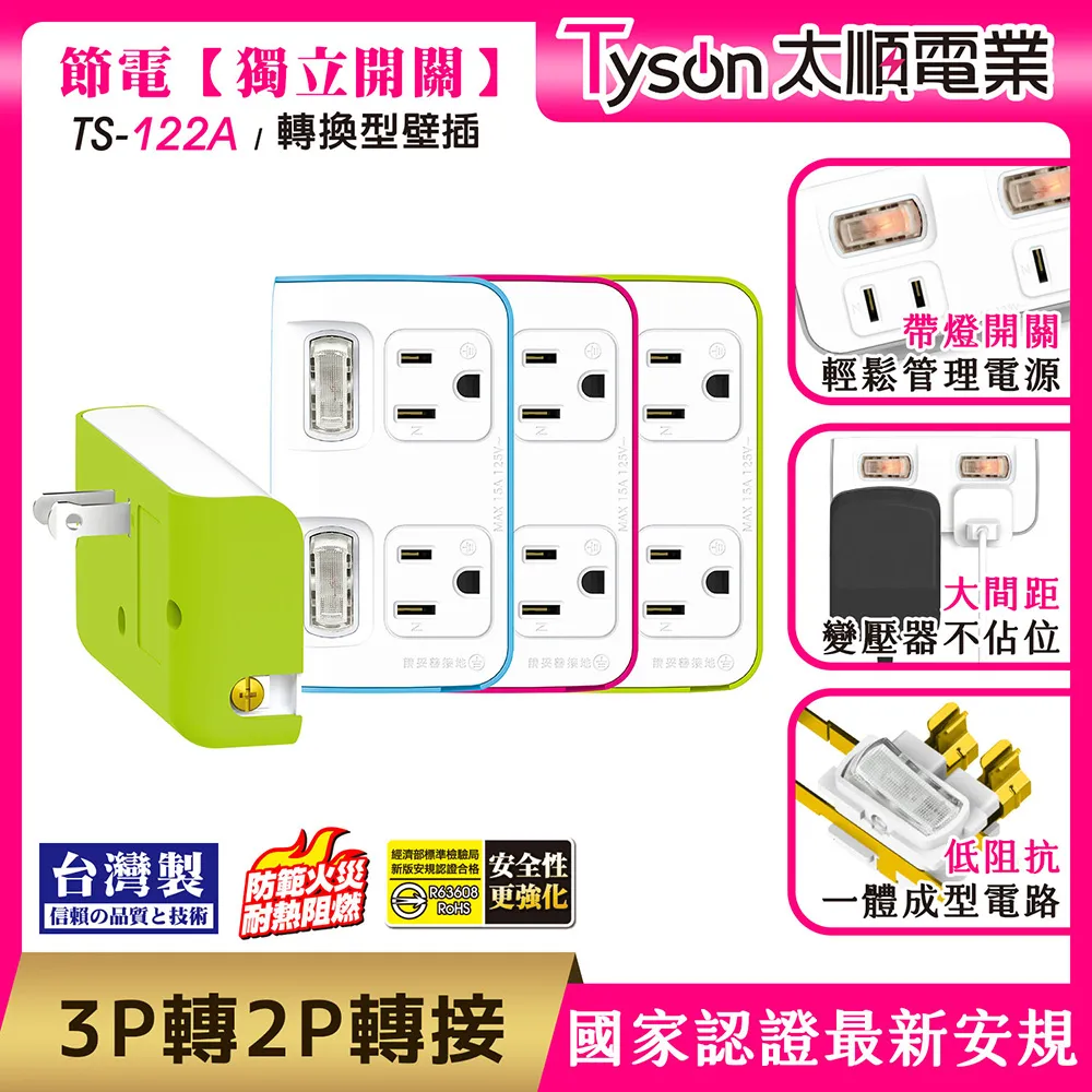 Tyson太順電業 TS-122A 2切2座 3P變2P轉換型 節能小壁插 歷史價格詳細信息