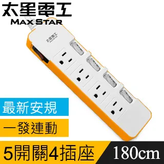 【太星電工】彩色一開四插延長線(2P15A6尺)/2入  OCA41206*2 歷史價格詳細信息