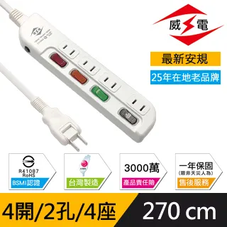 威電 新安規 15A 4開2孔4座 電源延長線-180公分-10入組 歷史價格詳細信息