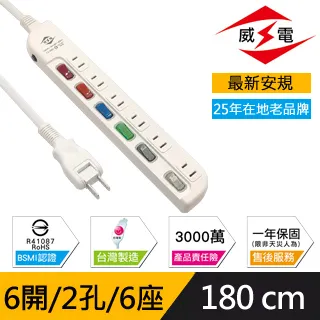 威電 新安規 15A 6開2孔6座 電源延長線-180公分 歷史價格詳細信息