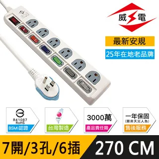 威電 新安規 15A 7開6座3孔 電源延長線-120公分 歷史價格詳細信息