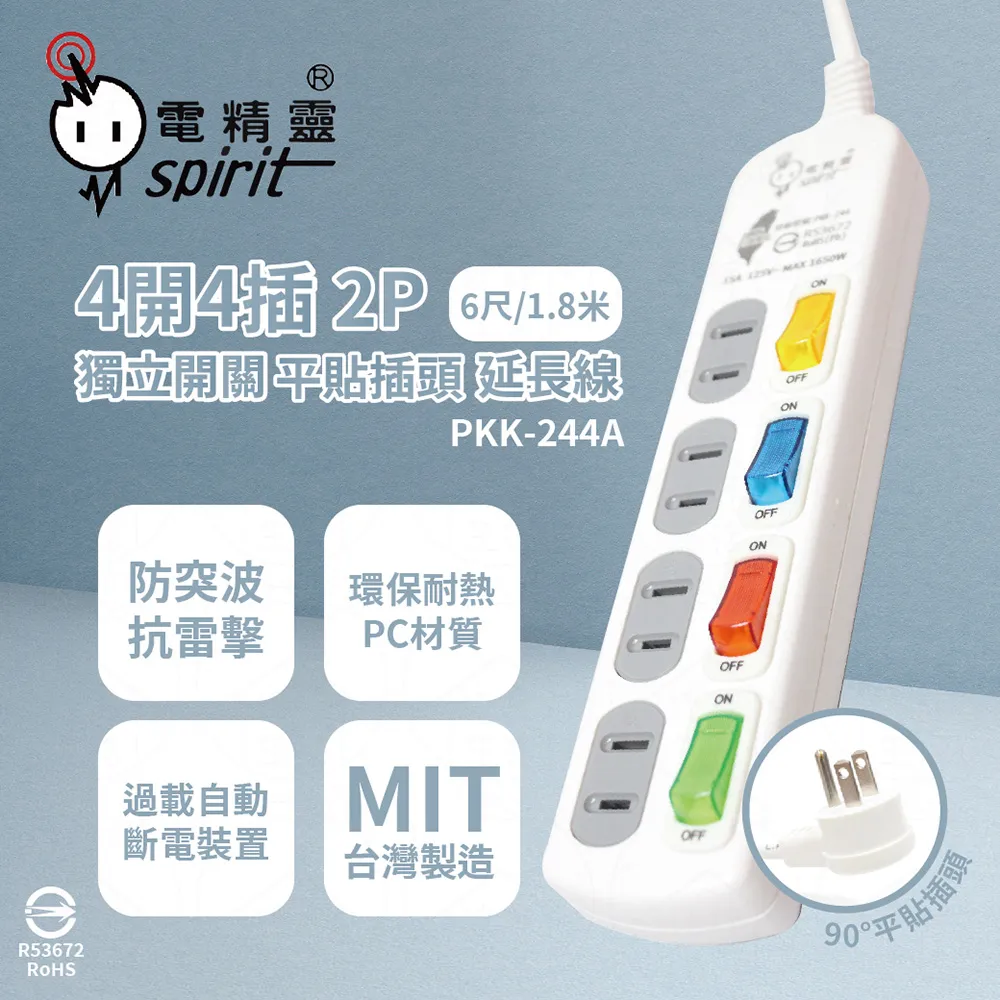 【電精靈spirit】台灣製 PKK-366B 9尺 2.7米 6開6插 3P 獨立開關 插座 電腦延長線 歷史價格詳細信息