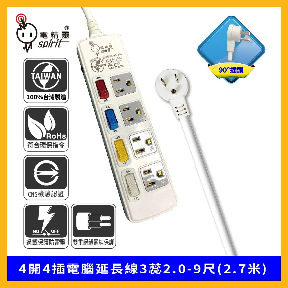 spirit 電精靈 4開4插電腦延長線2蕊2.0-12尺(3.6米) 歷史價格詳細信息