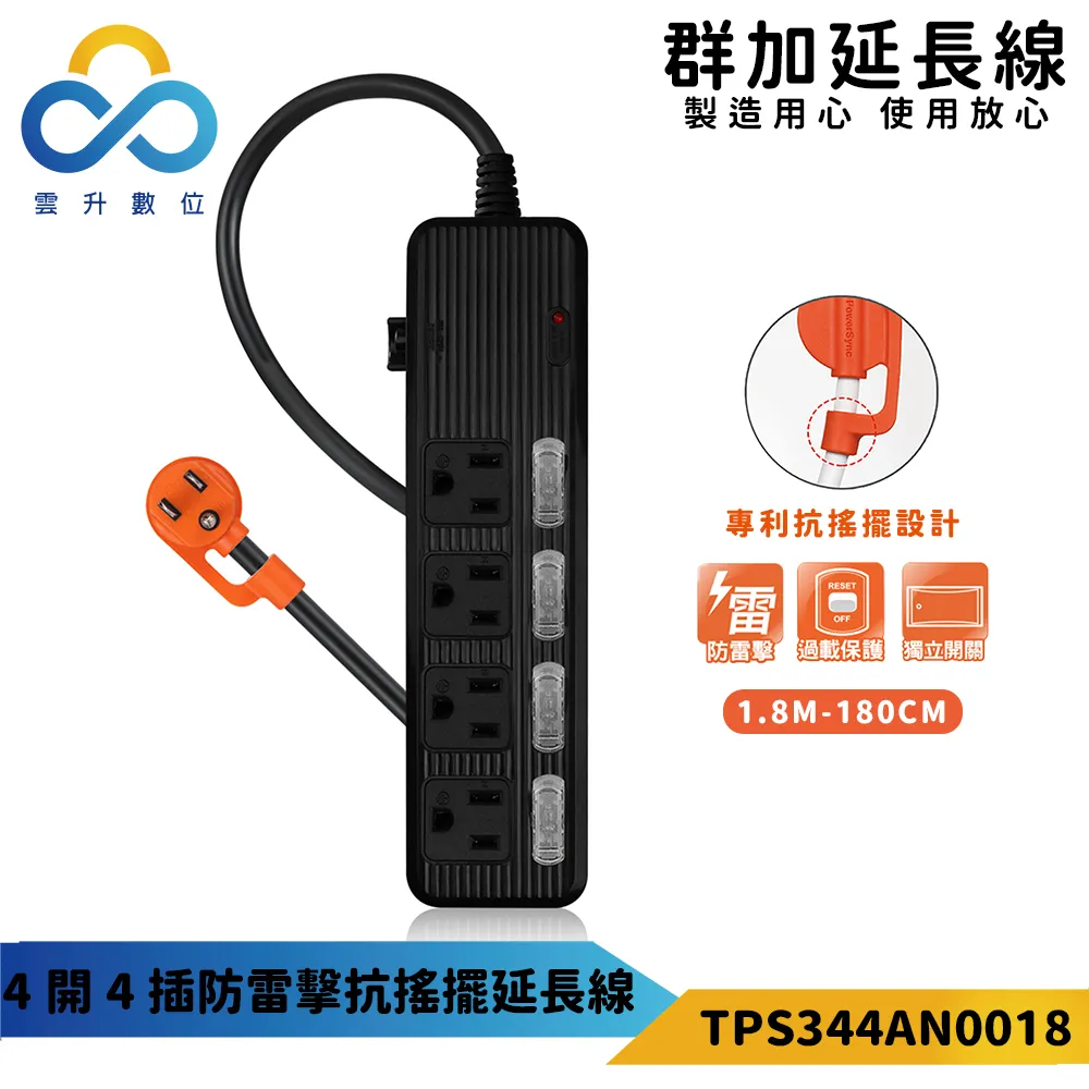 【PowerSync 群加】4開4插防雷擊抗搖擺延長線-獨立開關-突波保護-白色-1.8m 歷史價格詳細信息