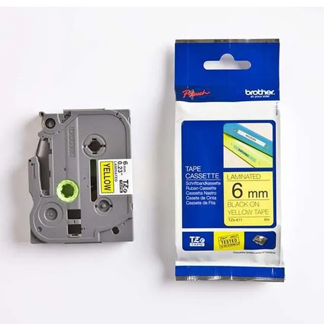 兄弟牌 BROTHER 黃底黑字 6mmx8M 標準黏性護貝標籤帶 /包 TZe-611 歷史價格詳細信息