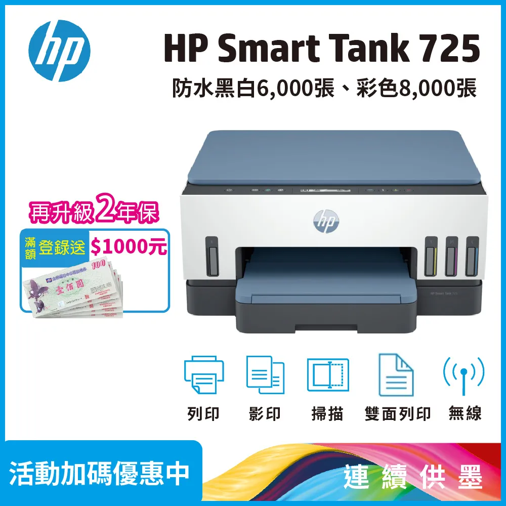 HP Smart Tank 725 三合一多功能 自動雙面無線連供印表機 歷史價格詳細信息