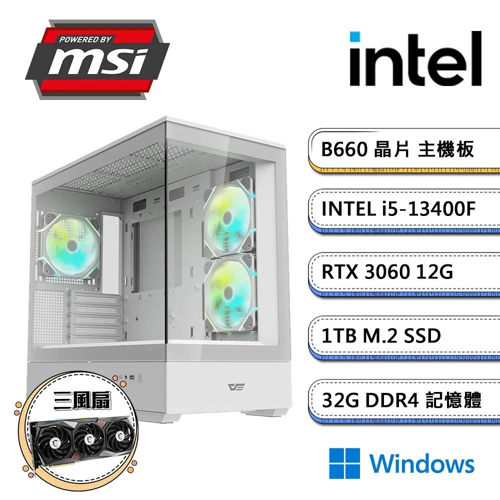 微星B660平台【麥斯威爾W】I3四核RTX4060TI電玩電腦(I3-13100F/B660/RTX4060TI/32G/500G SSD/WIN11H) 歷史價格詳細信息