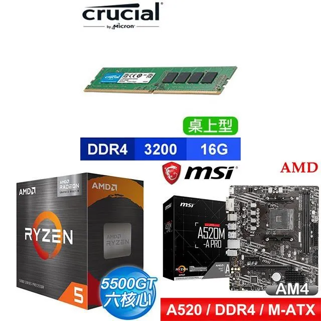 〈鈔省價〉 AMD R5 5500GT+微星 A520M-A PRO M-ATX主機板+美光 DDR4-3200 32G 記憶體 歷史價格詳細信息