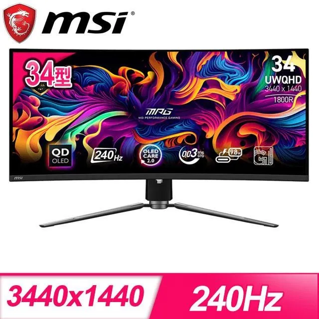 【MSI 微星】MPG 341CQPX QD-OLED 34吋 曲面螢幕『高雄程傑電腦』 歷史價格詳細信息