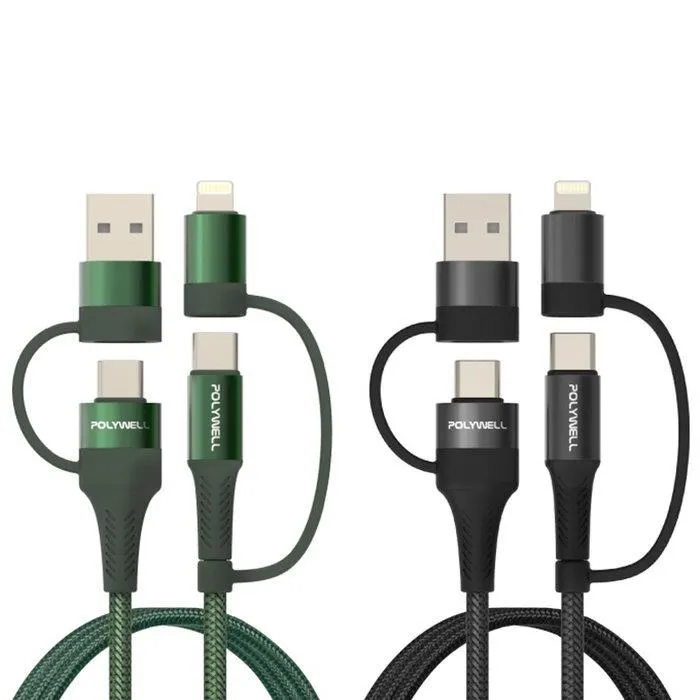 【珍愛頌】寶利威爾 四合一PD編織快充線 USB-A+C+Lightning 1米~2米 適用安卓蘋果 POLYWELL 歷史價格詳細信息