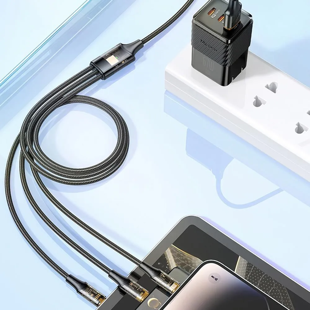 【Mcdodo】一分三 Lightning/安卓MicroUSB/Type-C充電傳輸線 晶透 1.2M 麥多多 黑色 歷史價格詳細信息