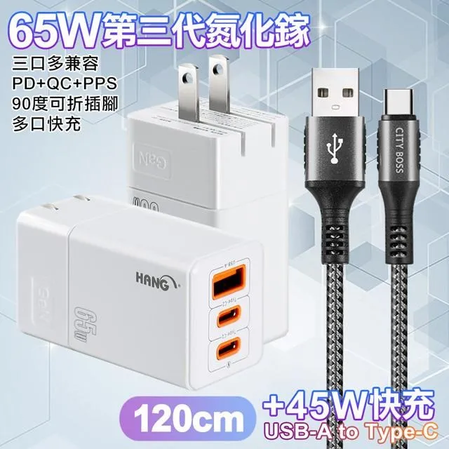 HANG 三代氮化鎵65W 白色+勇固線耐彎折編織線USB-Type-C-150cm 歷史價格詳細信息