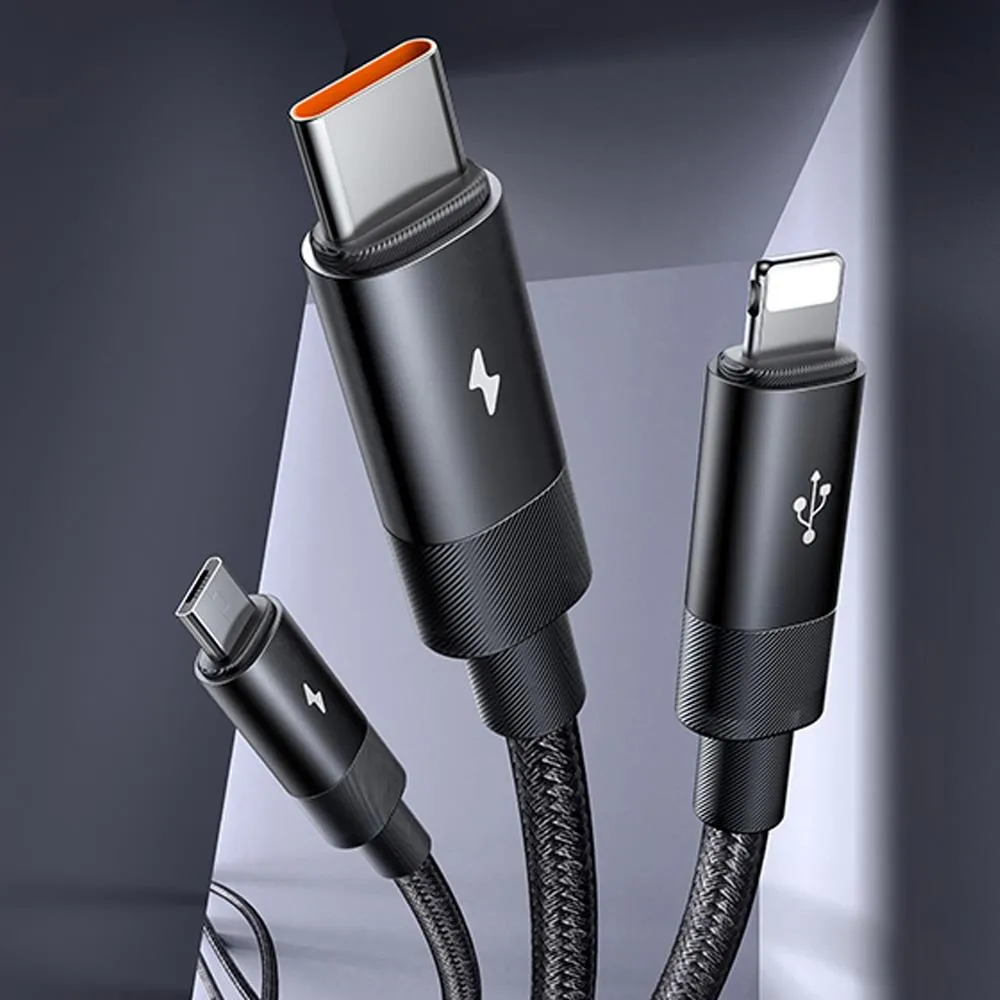 【Mcdodo】一分三 Lightning/安卓MicroUSB/Type-C充電傳輸線 晶透 1.2M 麥多多 黑色 歷史價格詳細信息