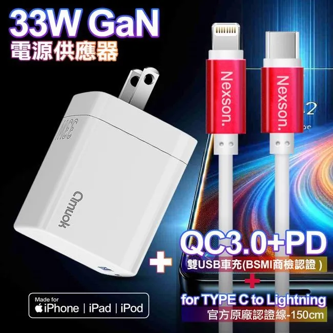 amuok 33W電源供應器-白+MFI認證PD快充線 Type-C to Lightning-120CM-白 歷史價格詳細信息