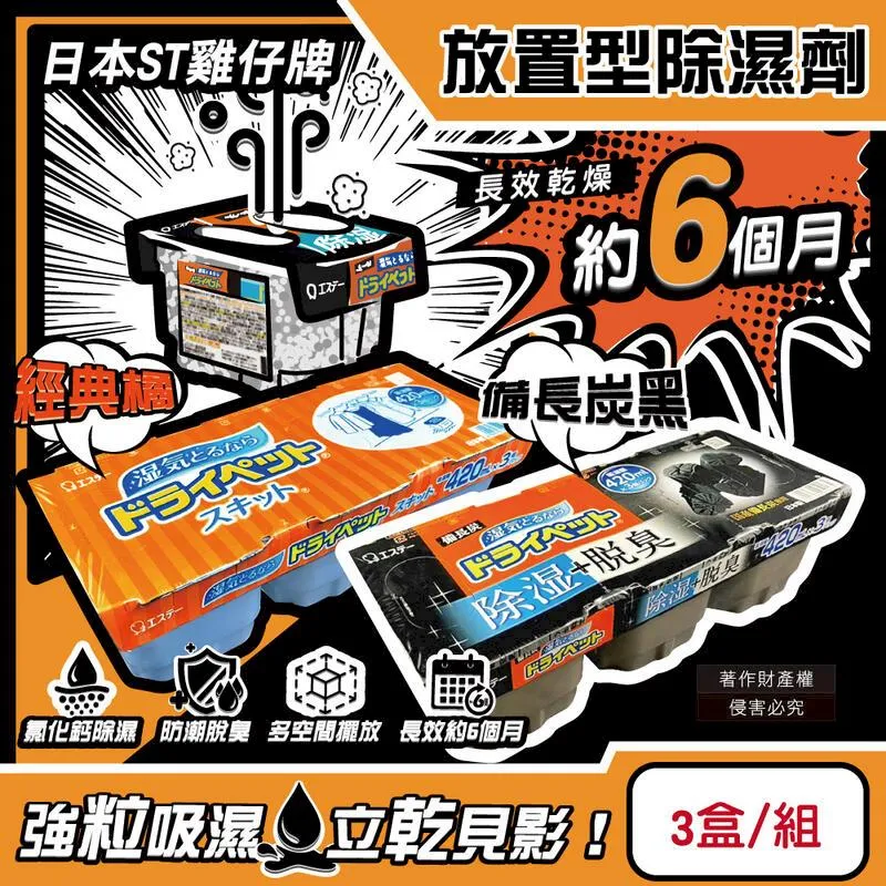 (3盒)日本ST雞仔牌-大型收納空間用脫臭炭除臭劑300g/橘盒 歷史價格詳細信息