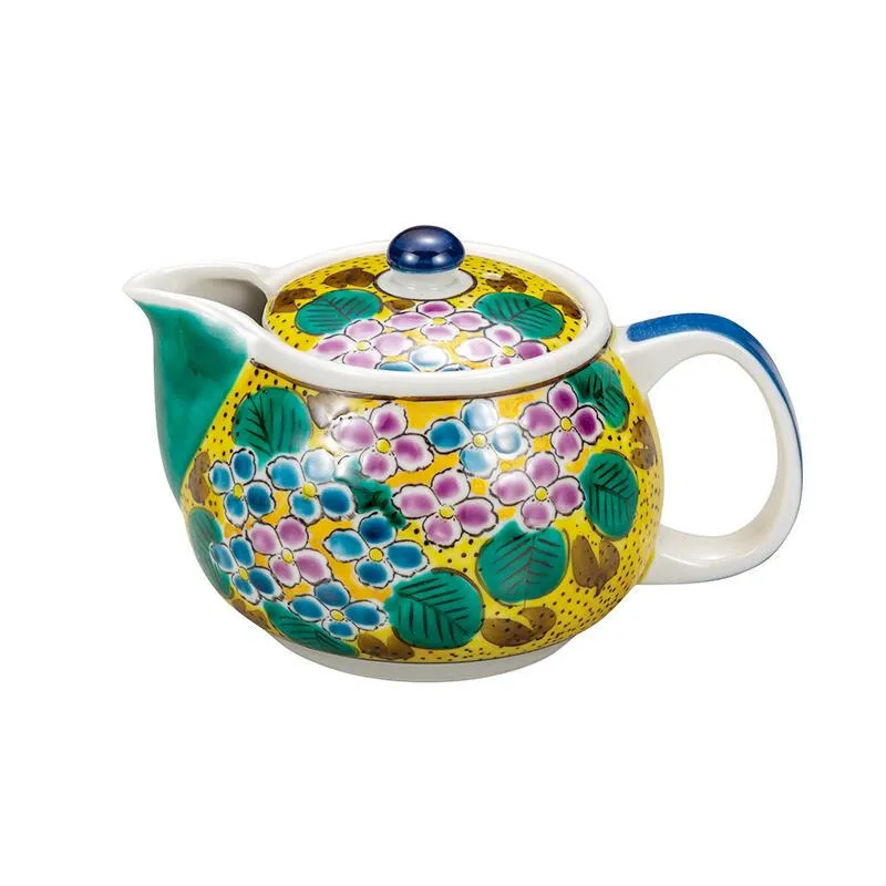 【日本九谷燒】吉田屋藍鳥花草彩繪茶壺 手工茶壺 歷史價格詳細信息