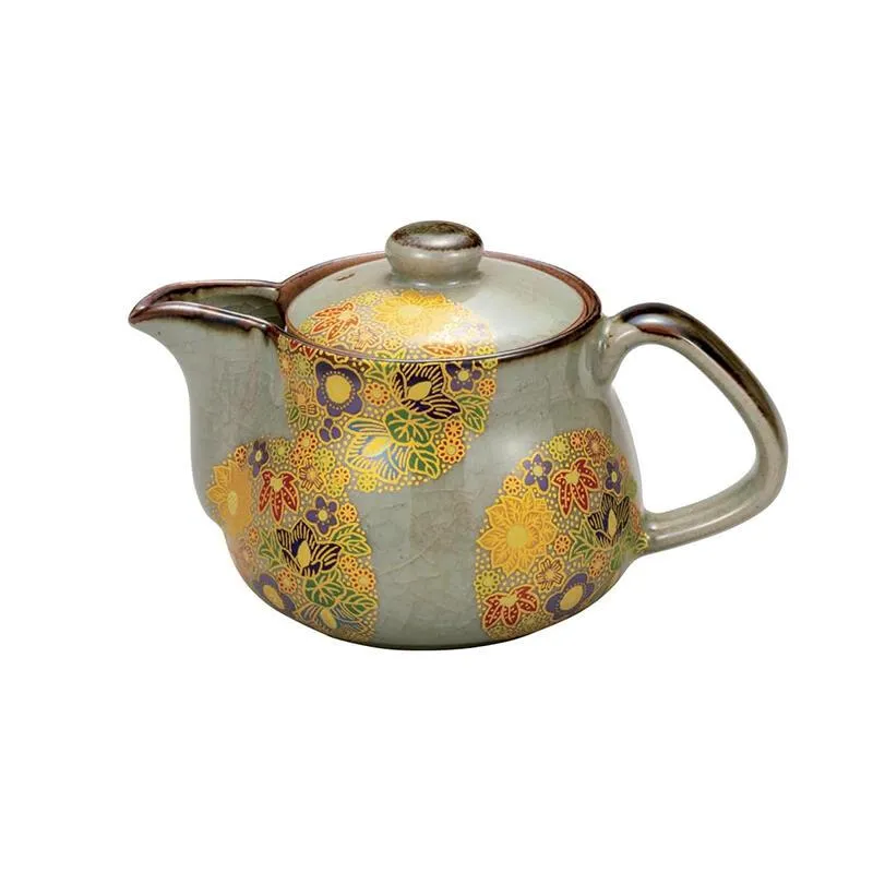 【日本九谷燒】吉田屋藍鳥花草彩繪茶壺 手工茶壺 歷史價格詳細信息