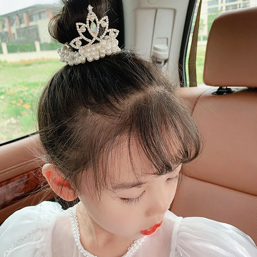 兒童丸子頭神器女孩生日珍珠皇冠頭飾女童公主盤發發扣馬尾扣發夾 歷史價格詳細信息