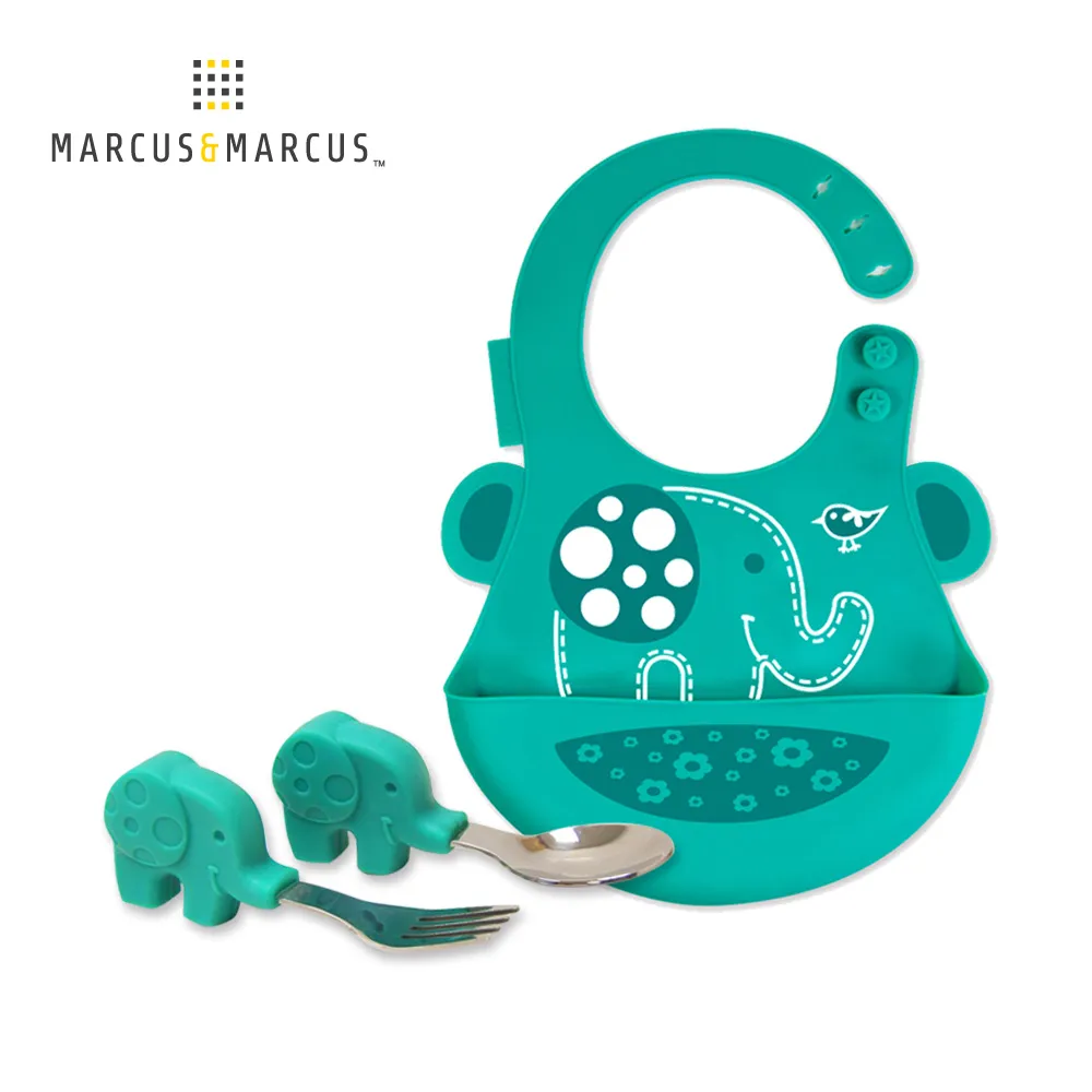 MARCUS＆MARCUS　大口吃飯學習餐具組(圍兜+握握叉匙) -紫鯨魚 歷史價格詳細信息